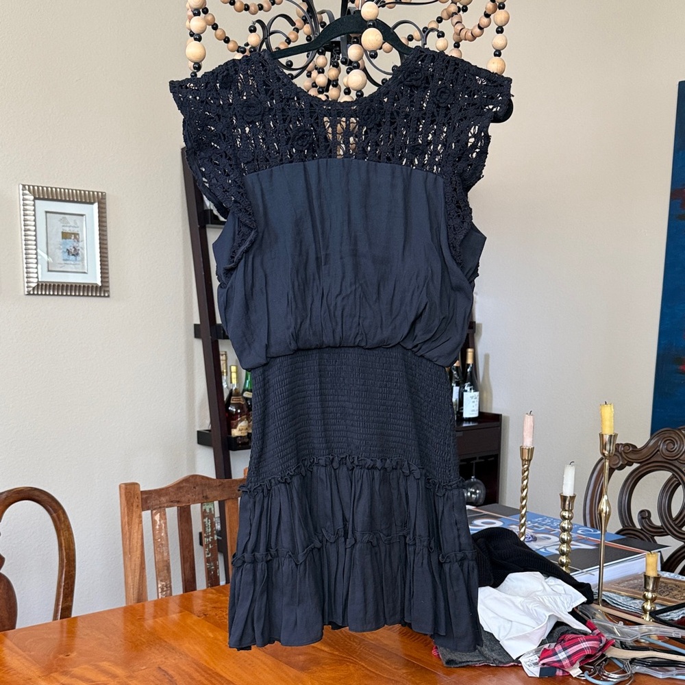 Aqua Crochet Yoke Tiered Dress